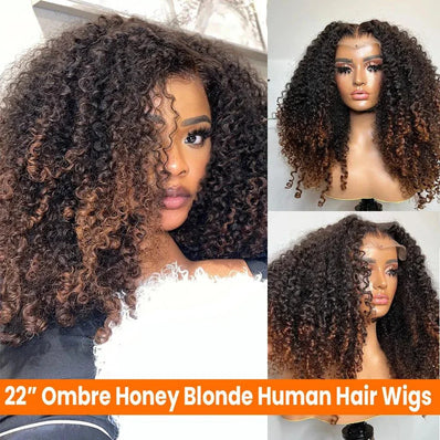 Wig Style Wear Go Glueless Wig 20 inch ombre brown kinky curly hair with pre-plucked hairline and mid part