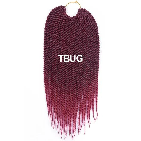 Signature Senegalese Twist 22-strand synthetic crochet braids in ombre red, multiple lengths available, soft and tangle-free hair extensions