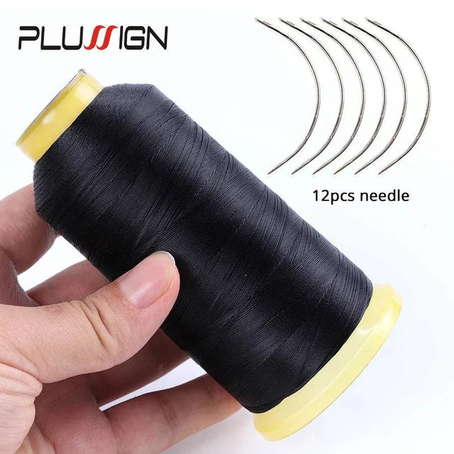 Plussign Professional Hair Weaving Kit with 12 C Type Crochet Needles and Black Weaving Thread for Sew In Hair and Dreadlock Accessories