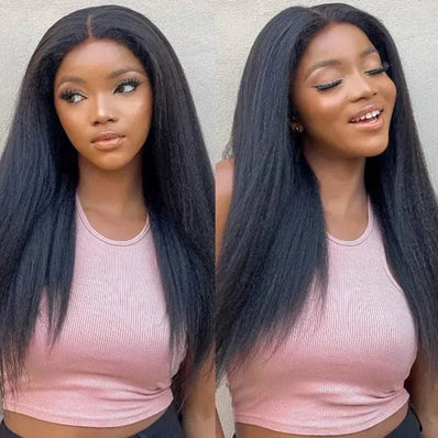 The Natural Royalty 100% Brazilian kinky straight human hair wig with natural black color and HD transparent lace