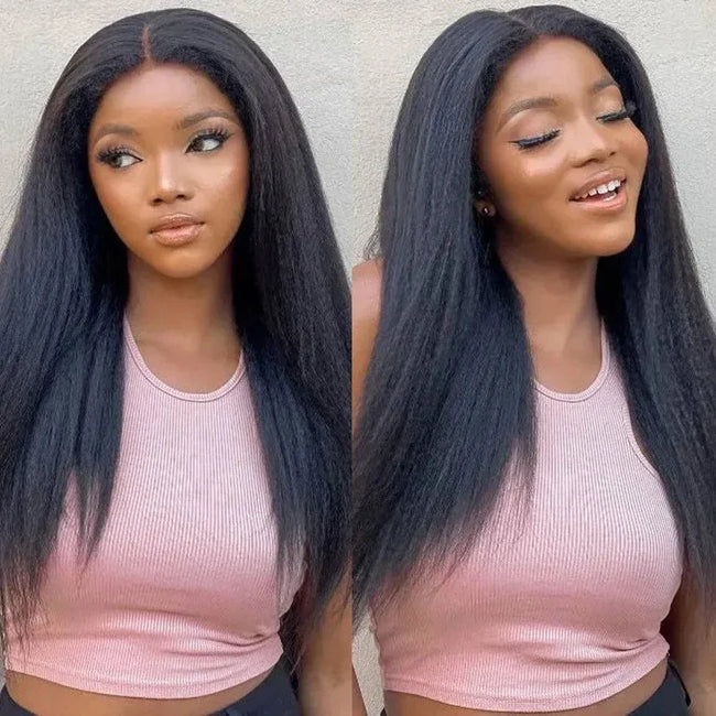 The Natural Royalty 100% Brazilian kinky straight human hair wig with natural black color and HD transparent lace