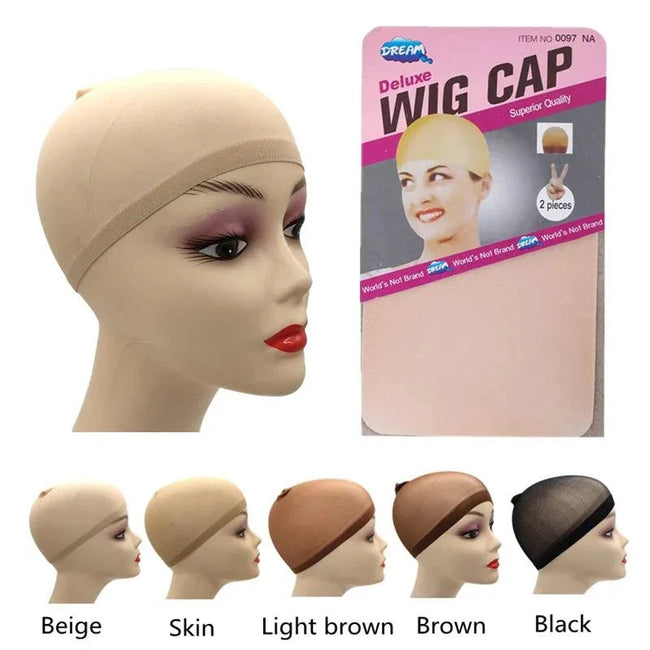 2-pack professional mesh wig caps in multiple colors with wide elastic band and breathable stretch nylon material