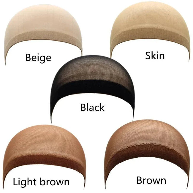 2-pack professional mesh wig caps in multiple skin tones with wide elastic band and breathable nylon material