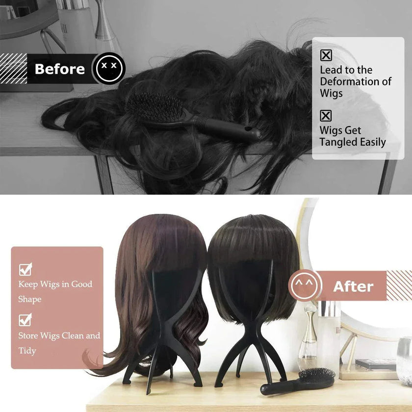 Professional Wig Organization Set of 3 with stands for drying, shaping, and displaying wigs, hats, and cosplay masks