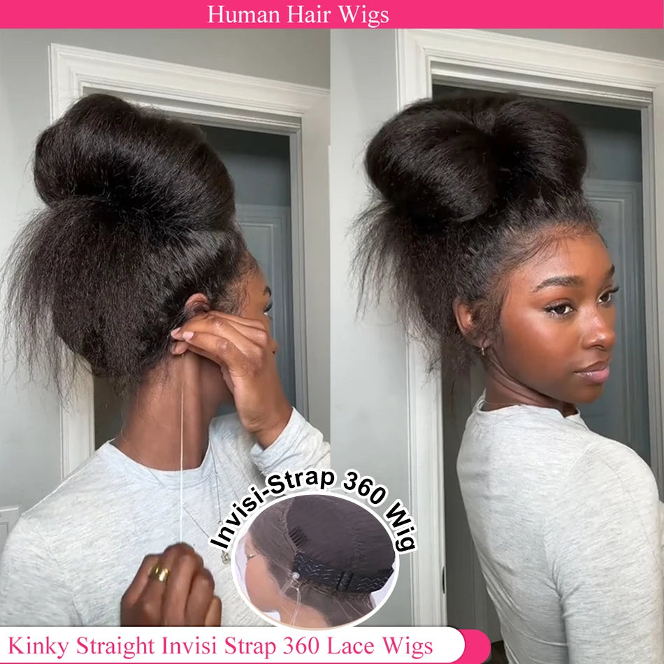 Invisible Strap HD 360 Lace Front Wigs Human Kinky Hair.