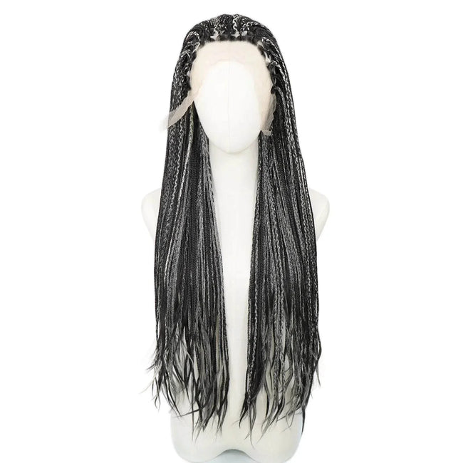 Rainbow colored box braided wig with 26-inch long African cornrow crochet braids on black woman