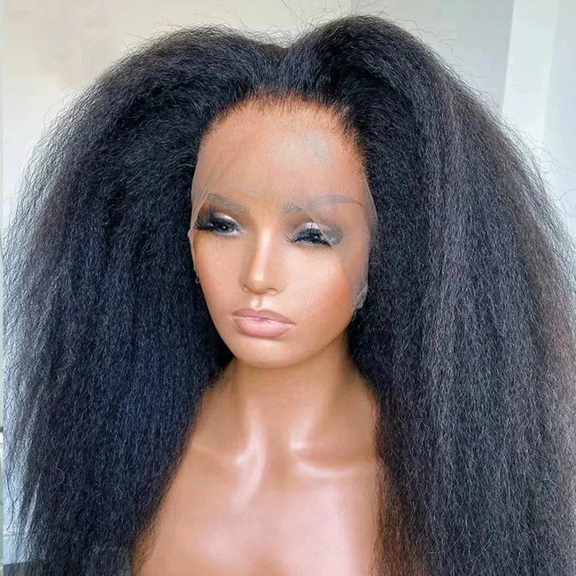 The Natural Royalty 100% Brazilian kinky straight human hair wig, natural black, pre-plucked baby hair, HD transparent lace, 200%-250% density, 16-40 inch, dyeable and bleachable