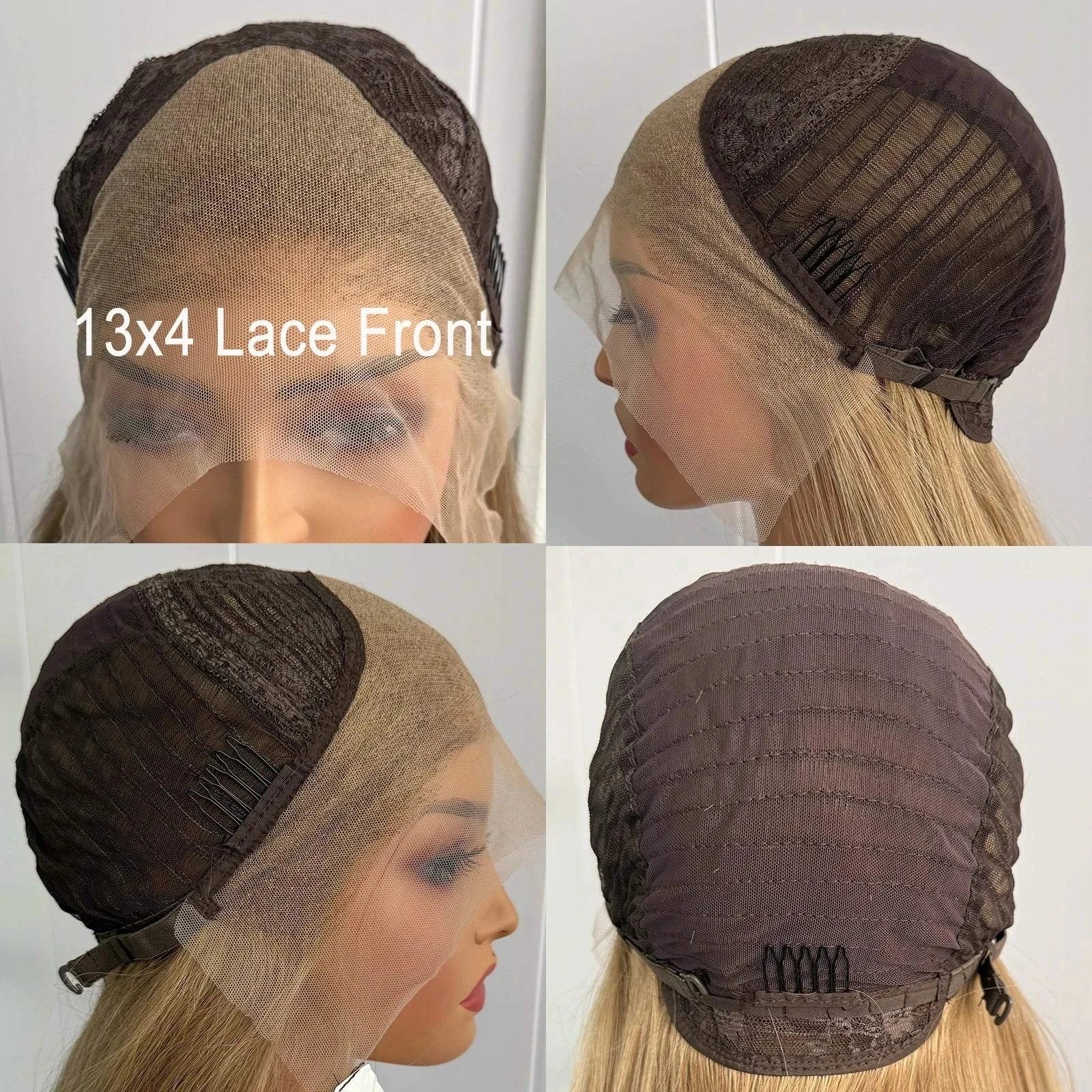 Blonde highlights lace front wig long straight synthetic mix color daily wear