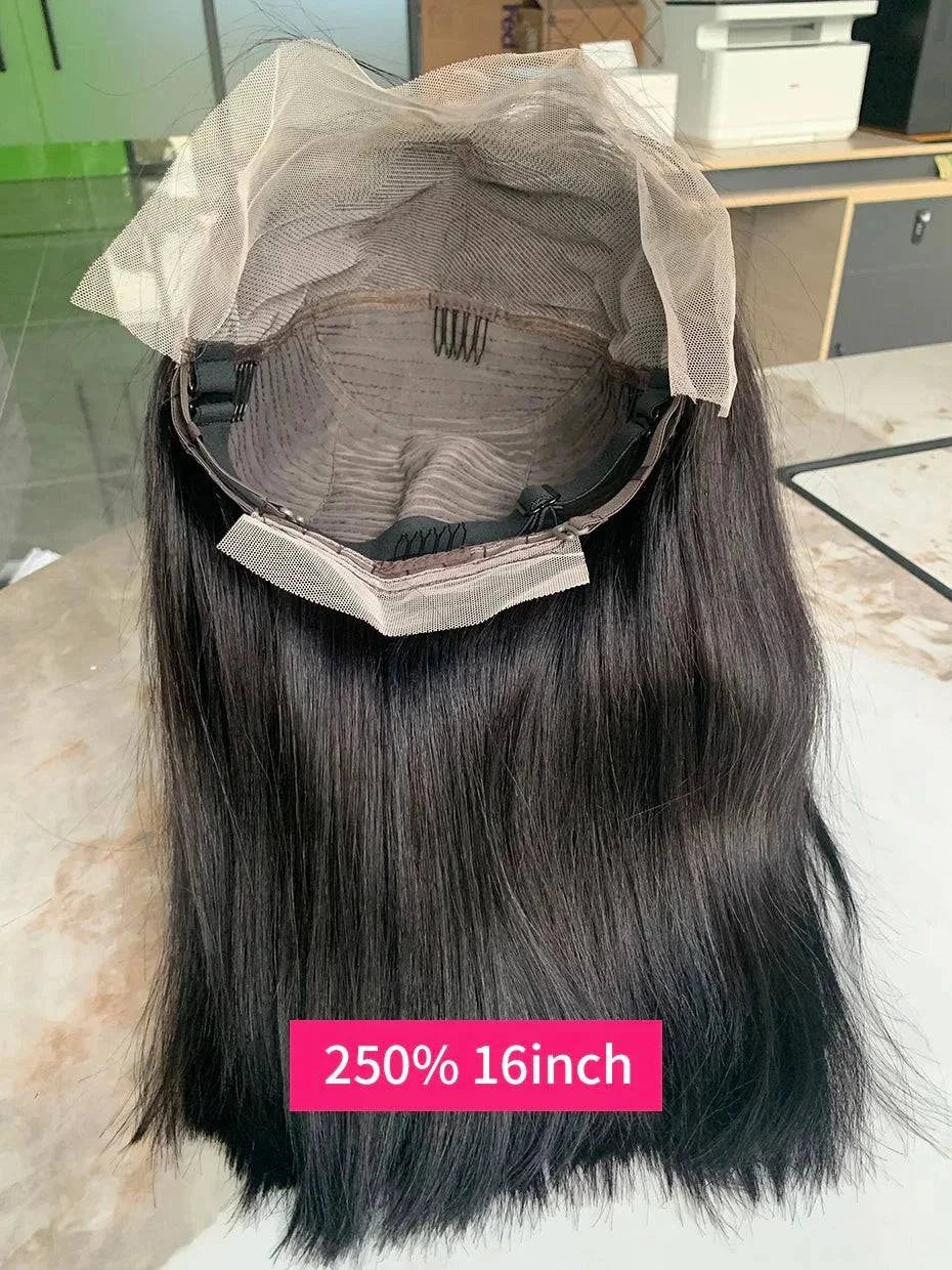 Close-up of premium Lace Frontal Human Hair Wig with natural hairline and baby hair details