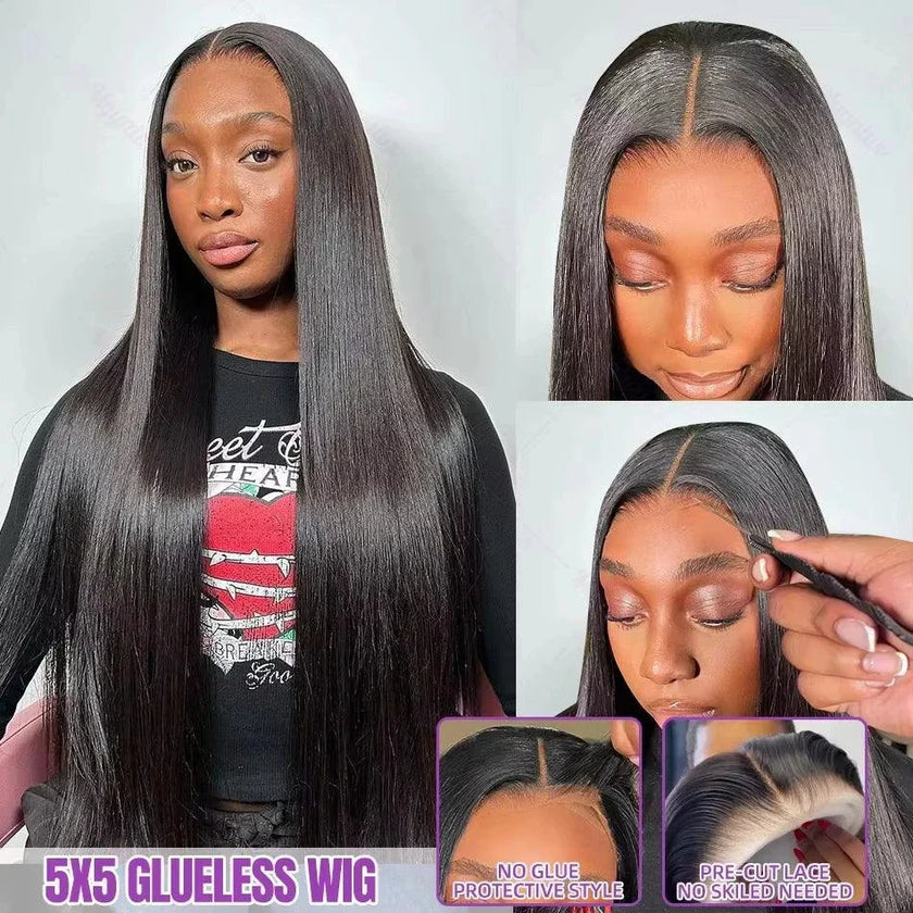 Luxury length unprocessed human hair wig with pre-plucked hairline and double bleached knots