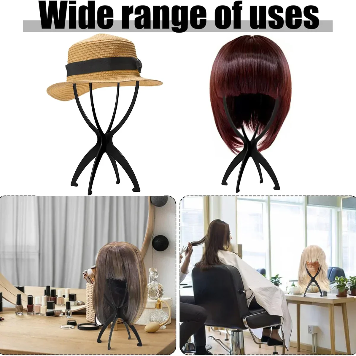 Professional Wig Organization Set of 3 with wig stands for drying, shaping, and displaying wigs, hats, and cosplay accessories
