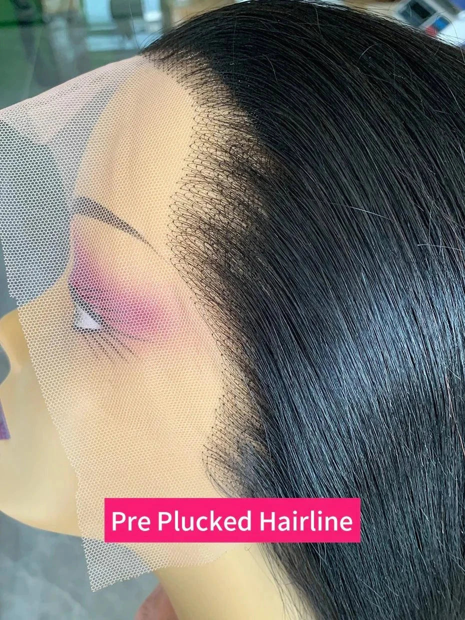 Lace frontal human hair wig with natural pre-plucked hairline and baby hairs, 100% raw Vietnamese hair, 10A quality, 250% density, available in multiple sizes and lace types.