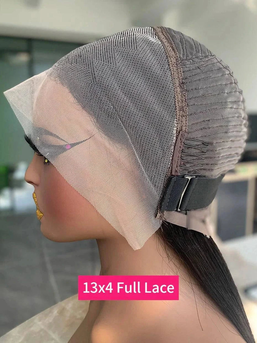 Natural lace frontal human hair wig with pre-plucked hairline and baby hair on transparent lace