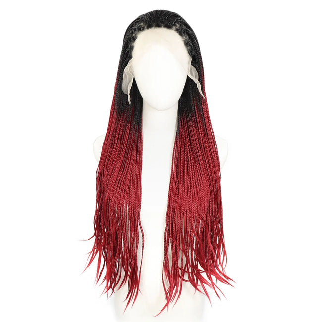 Rainbow colored box braided lace front wig for black women, 26-inch synthetic cornrow crochet braids