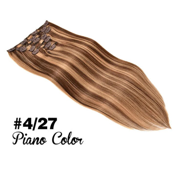 Silky remy human clip in hair extensions with lightweight silicon-backed clips for natural volume and length