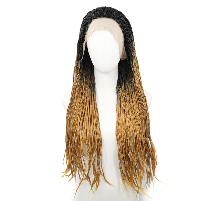 Rainbrow Colored Box Braided Wigs 26-inch long vibrant synthetic lace front wig for Black women