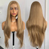 Blonde highlights lace front wig with long silky straight synthetic hair for women