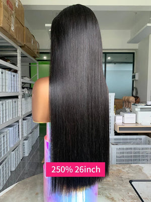 Close-up of premium 13x6 transparent lace frontal human hair wig with natural pre-plucked hairline and baby hair