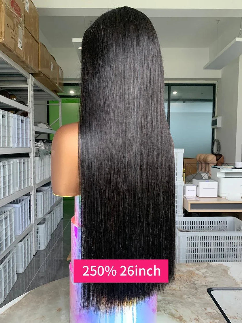 Close-up of premium 13x6 transparent lace frontal human hair wig with natural pre-plucked hairline and baby hair