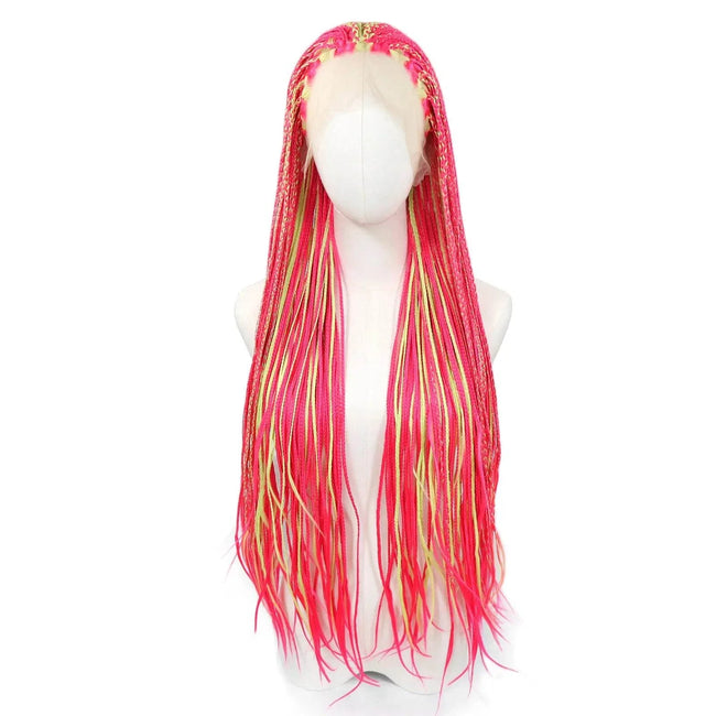 26-inch Rainbrow colored box braided wig with 13x3 lace front and synthetic cornrow crochet braids for black women