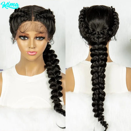 Synthetic braided lace front wig, 24 inches, color 1B, factory price, fast shipping