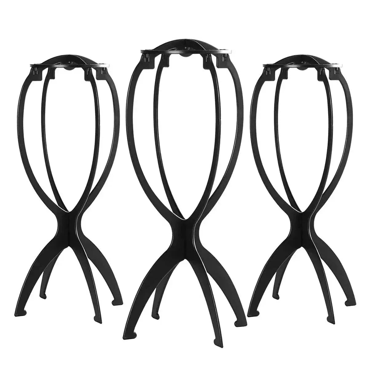 Set of 3 professional wig stands for drying, shaping, and displaying wigs and accessories